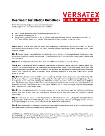 Beadboard Installation Guidelines 